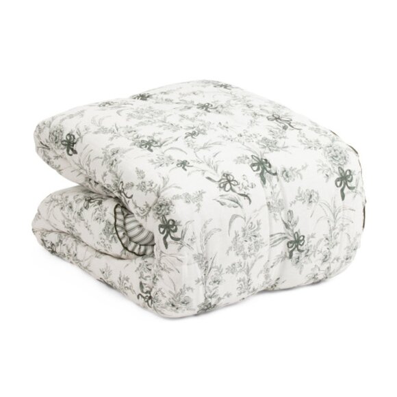 ENVOGUE HOLIDAY Green Toile And Bows Reversible Comforter Set - Picture 2 of 5